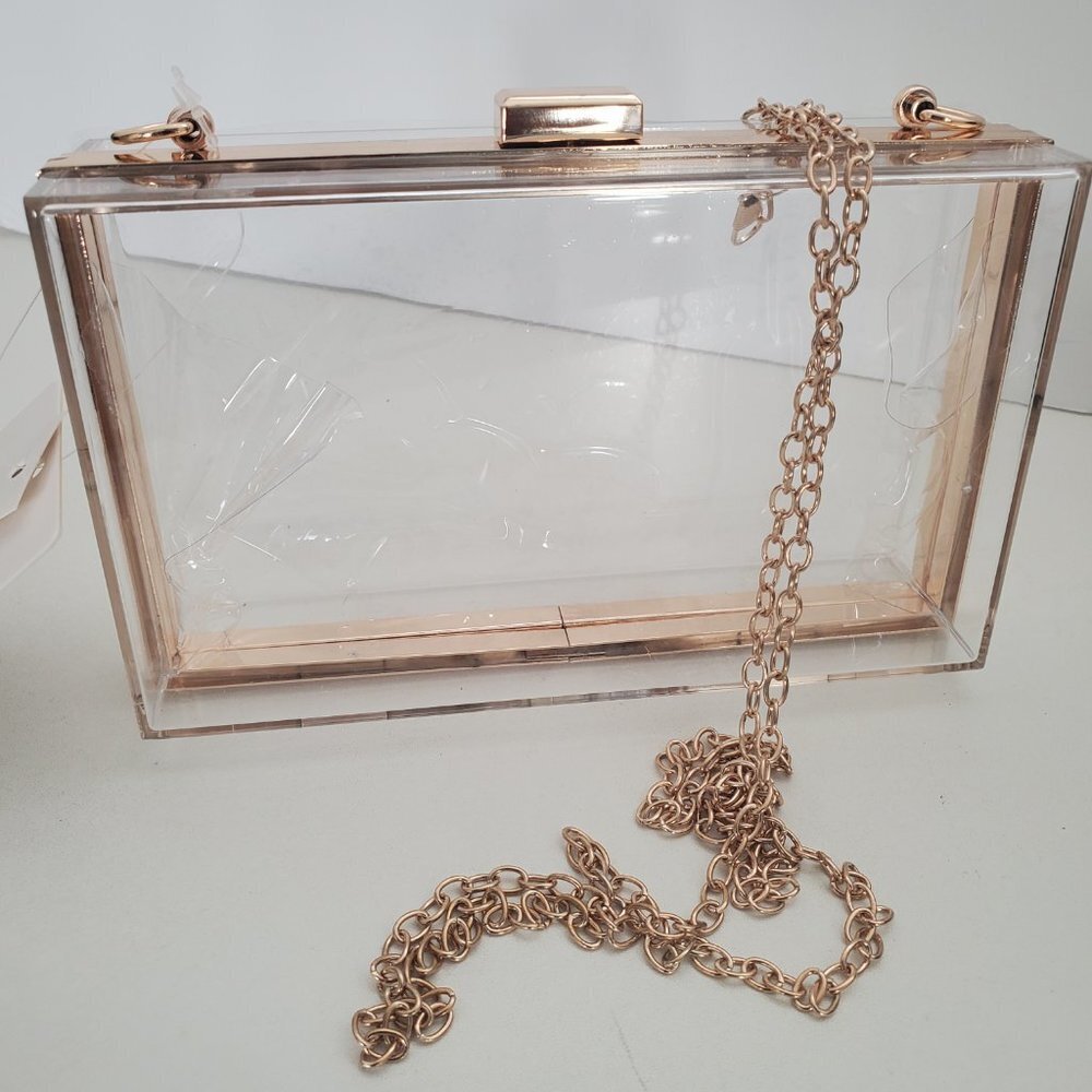 Caleesa Women Clear Acrylic Box Clutch Gold Details Crossbody Purse - Picture 6 of 9